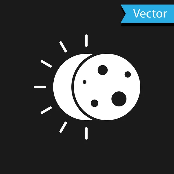 Weiße Finsternis Des Sonnensymbols Isoliert Auf Schwarzem Hintergrund Totale Sonarfinsternis — Stockvektor