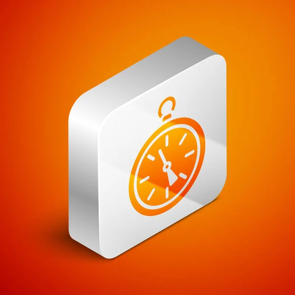 Isometrisches Kompasssymbol Isoliert Auf Orangefarbenem Hintergrund Windrose Navigationssymbol Windrosenschild Silberner — Stockvektor