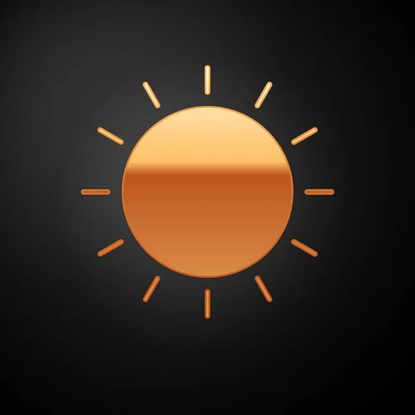 Χρυσό Εικονίδιο Ήλιου Απομονωμένο Μαύρο Φόντο Θερινό Σύμβολο Καλή Ηλιόλουστη — Διανυσματικό Αρχείο