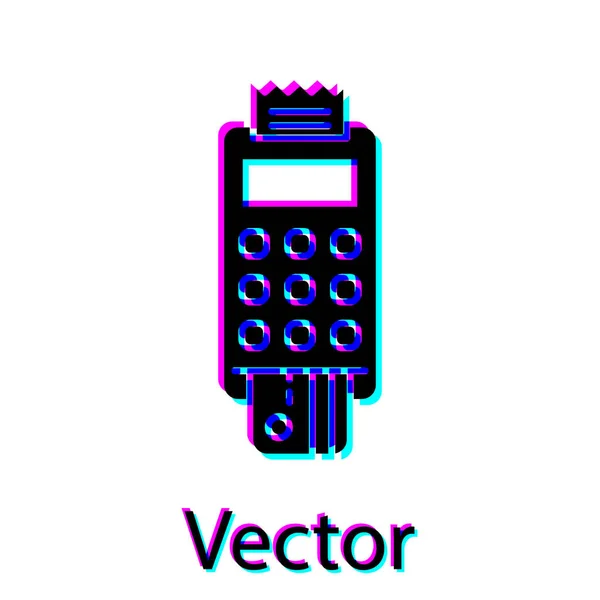 Černý Pos Terminál Vloženou Kreditní Kartou Tištěným Příjmem Ikona Izolované — Stockový vektor