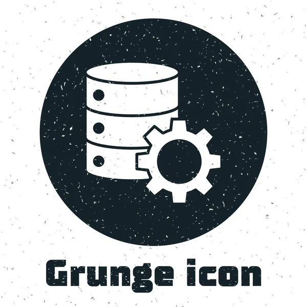 Grunge Server Gear Icon Isolated White Background Adjusting App Service — Stock Vector