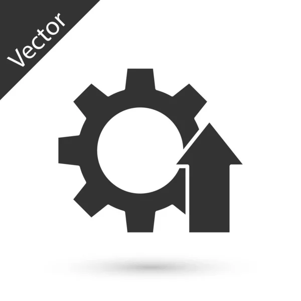 Icono Negocio Engranajes Crecimiento Grey Arrow Aislado Sobre Fondo Blanco — Vector de stock