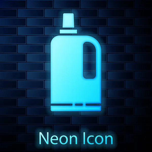 Leuchtende Neon Weichspüler Symbol Isoliert Auf Backsteinwand Hintergrund Flüssiges Waschmittel — Stockvektor