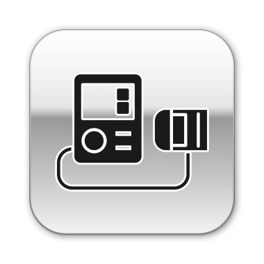 Beyaz arkaplanda siyah kan basıncı ikonu izole edildi. Gümüş kare düğme. Vektör İllüstrasyonu