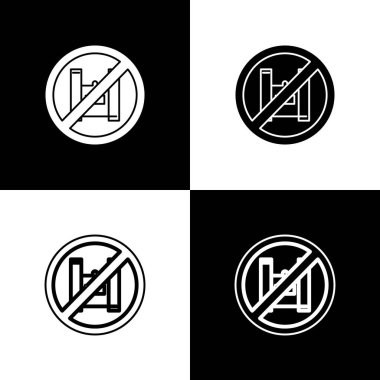 Siyah beyaz arka planda izole edilmiş plastik poşet poster ikonuna hayır de. Tek kullanımlık selofan ve politen paket yasaklama işareti. Vektör İllüstrasyonu