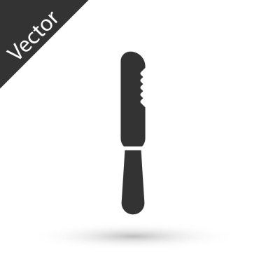 Tek kullanımlık gri plastik bıçak ikonu beyaz arka planda izole edilmiş. Vektör İllüstrasyonu