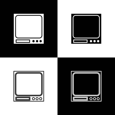 Elektronik ölçek simgesini siyah beyaz arkaplanda izole et. Ağırlık ölçüm aletleri. Vektör İllüstrasyonu