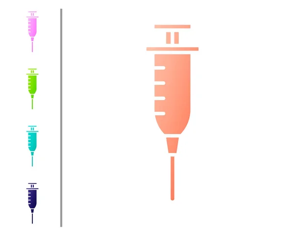 Ikona Korálové Stříkačky Izolovaná Bílém Pozadí Stříkačka Vakcínu Očkování Injekci — Stockový vektor