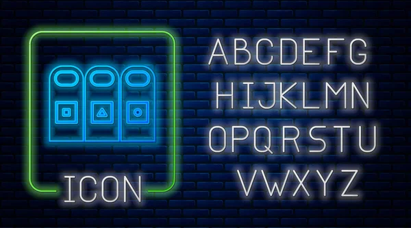 Сяючий Неоновий Смітник Сміттєвих Баках Відсортованою Іконою Сміття Ізольовано Фоні — стоковий вектор