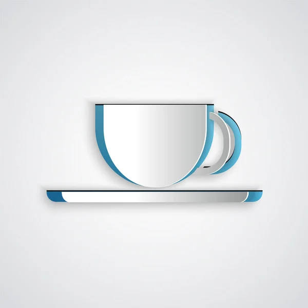 Kağıt Kesiği Kahve Fincanı Simgesi Gri Arka Planda Izole Edilmiş — Stok Vektör
