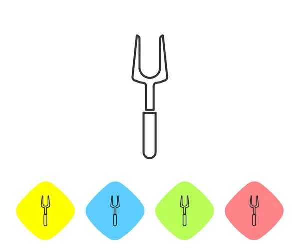 Grijze Lijn Barbecue Vork Pictogram Geïsoleerd Witte Achtergrond Bbq Vork — Stockvector