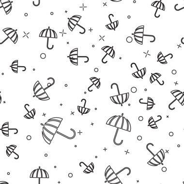 Siyah çizgi klasik klasik, beyaz arkaplanda izole edilmiş şemsiye simgesi. Yağmur koruma sembolü. Vektör İllüstrasyonu