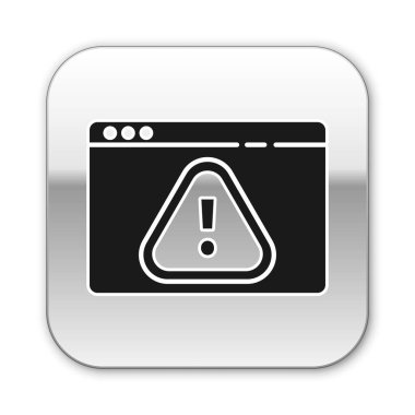 Beyaz zemin üzerinde ünlem işareti simgesi olan Kara Tarayıcı. Uyarı mesajı akıllı telefon uyarısı. Gümüş kare düğme. Vektör İllüstrasyonu