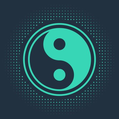 Mavi arka planda izole edilmiş yeşil Yin Yang uyum ve denge simgesi. Soyut çember rastgele noktalar. Vektör İllüstrasyonu