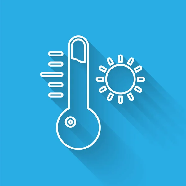 Witte Lijn Meteorologie Thermometer Meten Pictogram Geïsoleerd Met Lange Schaduw — Stockvector