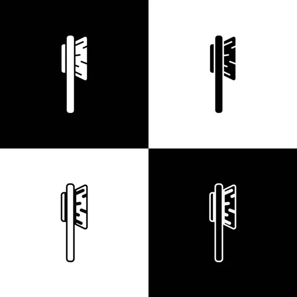 Définir Icône Pinceau Isolé Sur Fond Noir Blanc Peigne Pour — Image vectorielle