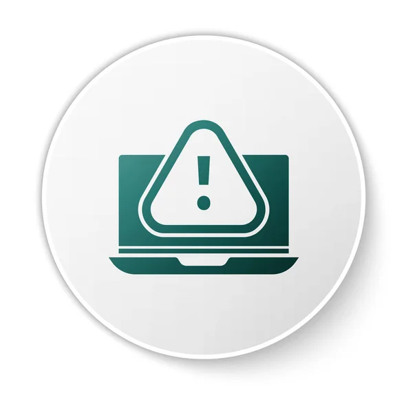 Grüner Laptop Mit Ausrufezeichen Symbol Auf Weißem Hintergrund Alarmmeldung Smartphone — Stockvektor