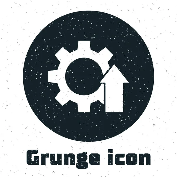 Grunge Arrow Icono Negocio Engranajes Crecimiento Aislado Sobre Fondo Blanco — Vector de stock