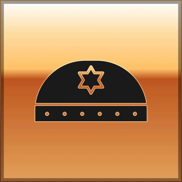 ダビデのアイコンの星が金の背景に隔離された黒いユダヤ人のキッパー ユダヤ人のヤルムケ帽子 ベクターイラスト — ストックベクタ