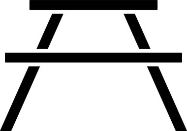 Masa simgesinin her iki tarafında da beyaz arka planda izole sıralar olan siyah piknik masası. Vektör İllüstrasyonu