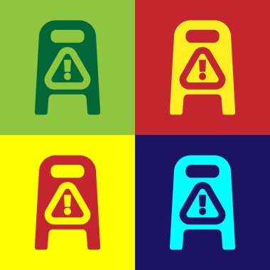 Popüler sanat zemini ıslak ve temizlik ikonu renk arkaplanında izole edilmiş. Temizlik hizmeti konsepti. Vektör İllüstrasyonu