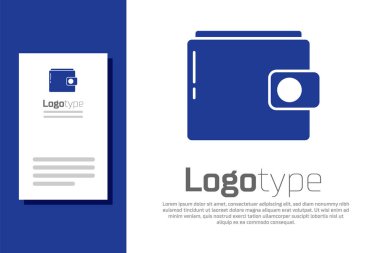 Mavi Cüzdan simgesi beyaz arkaplanda izole edildi. Çanta ikonu. Nakit tasarruf sembolü. Logo tasarım şablonu elemanı. Vektör İllüstrasyonu