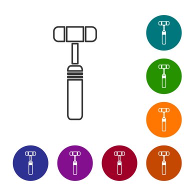 Siyah çizgi nöroloji refleks çekici ikonu beyaz arkaplanda izole edilmiş. Simgeleri renk daire düğmelerine ayarla. Vektör İllüstrasyonu