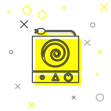 Gri çizgi elektrikli soba ikonu beyaz arka planda izole edildi. Mutfak tabelaları. Dört daire ocağı olan bir hob. Vektör İllüstrasyonu