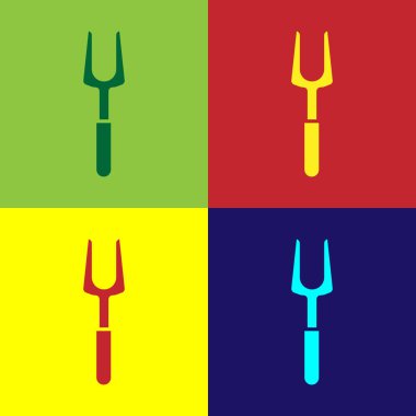 Pop Art Barbekü Mangalı simgesi renk arkaplanında izole edildi. Mangal çatalı tabelası. Barbekü ve ızgara aleti. Vektör İllüstrasyonu