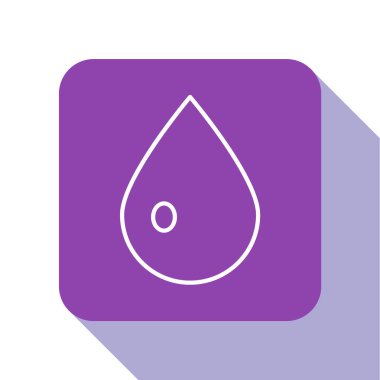 Beyaz çizgi su bırakma simgesi beyaz arkaplanda izole edildi. Mor kare düğme. Vektör İllüstrasyonu