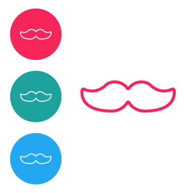 Kırmızı çizgi Bıyık simgesi beyaz arkaplanda izole edildi. Berber dükkanı sembolü. Yüz kılı stili. Simgeleri daire düğmelerine ayır. Vektör İllüstrasyonu