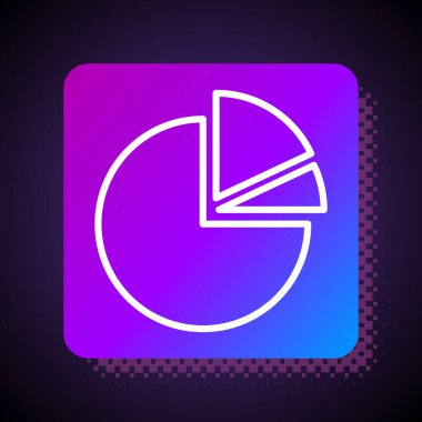 Siyah arkaplanda beyaz çizgi pasta grafiği bilgi simgesi izole edildi. Diyagram çizelgesi. Kare renk düğmesi. Vektör İllüstrasyonu