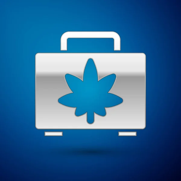 Silberne Einkaufskiste Mit Medizinischem Marihuana Oder Cannabisblatt Auf Blauem Hintergrund — Stockvektor