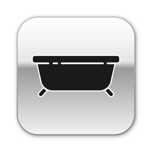 Black Bathtub Icon Isolated White Background Silver Square Button Vector — Stock Vector