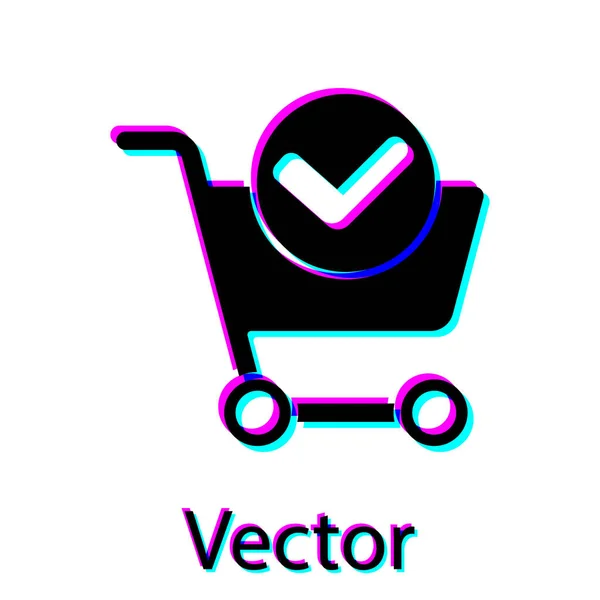 Black Shopping Cart Check Mark Icon Isolated White Background Supermarket — Stock Vector