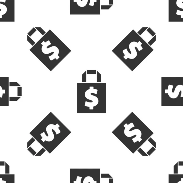 Grå Shoping Väska Och Dollar Symbol Ikon Isolerad Sömlös Mönster — Stock vektor