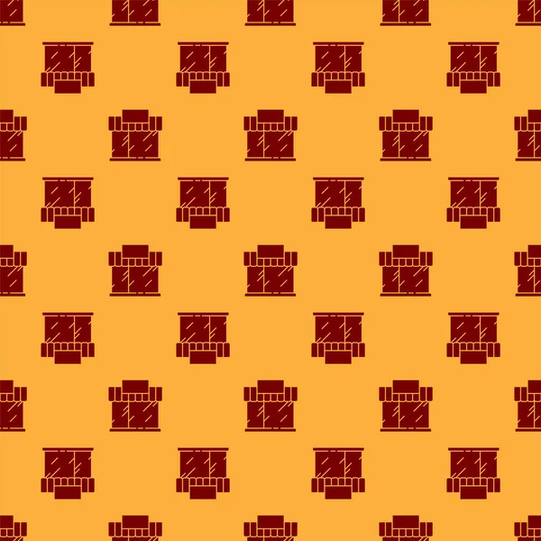 Kırmızı Alışveriş binası ya da market simgesi kahverengi arka planda izole edilmiş pürüzsüz desen. Dükkan inşaatı. Vektör İllüstrasyonu