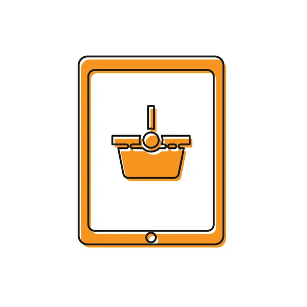 Orange Warenkorb Auf Dem Bildschirm Tablet Symbol Isoliert Auf Weißem — Stockvektor