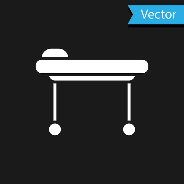 Icône Civière Blanche Isolée Sur Fond Noir Patient Hôpital Civière — Image vectorielle