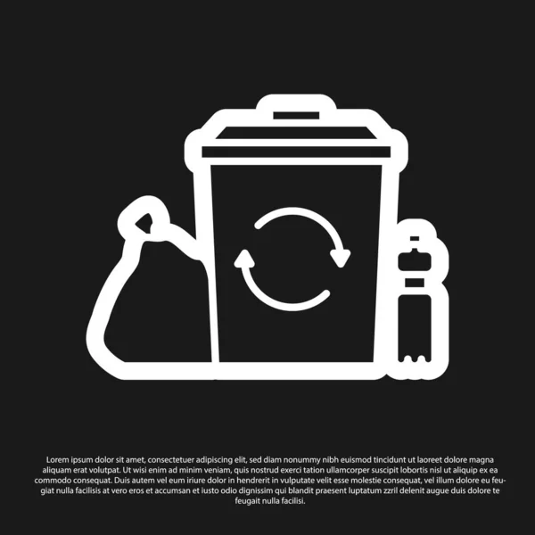 Black Recycle bin with recycle symbol icon isolated on black background. Trash can icon. Garbage bin sign. Recycle basket.  Vector Illustration