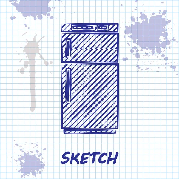 Skizze Linie Kühlschranksymbol Isoliert Auf Weißem Hintergrund Kühlschrank Mit Gefrierfach — Stockvektor