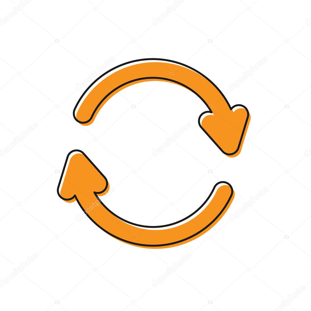 Orange Refresh icon isolated on white background. Reload symbol. Rotation arrows in a circle sign.  Vector Illustration