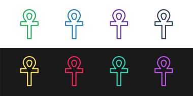 Çizgi Çapraz Ankh simgesini siyah ve beyaz arkaplanda izole et. Vektör İllüstrasyonu