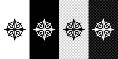 Çizgi çizgisi rüzgar gül simgesi siyah ve beyaz arkaplanda izole. Seyahat için pusula simgesi. Navigasyon tasarımı. Vektör İllüstrasyonu