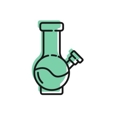 Esrar içmek için siyah çizgi cam bong ya da beyaz arka planda izole edilmiş kenevir ikonu. Vektör İllüstrasyonu