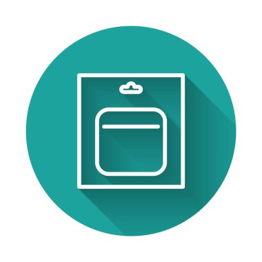 Beyaz çizgili Batarya, uzun gölgeli izole edilmiş bir sürü simgesi. Şimşek sembolü. Yeşil daire düğmesi. Vektör İllüstrasyonu