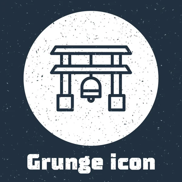 Grunge Line Japan Gate Ikone Isoliert Auf Grauem Hintergrund Torschild — Stockvektor