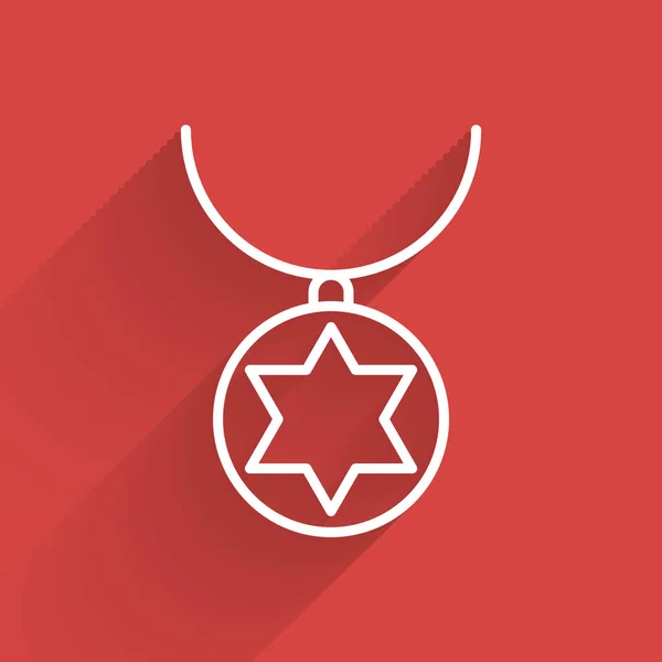 Collar Estrella David Línea Blanca Icono Cadena Aislado Con Sombra — Vector de stock