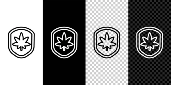 Set Line Shield Und Marihuana Oder Cannabis Blatt Symbol Isoliert — Stockvektor