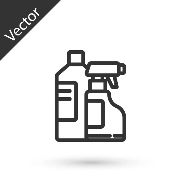 Línea Gris Botellas Plástico Para Detergente Lavandería Lejía Líquido Lavavajillas — Vector de stock